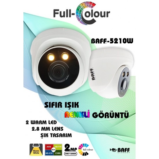 BAFF-5210W 2MP 1080P 2 Warmlight Led Renkli Gece Görüşlü Dome Güvenlik Kamerası